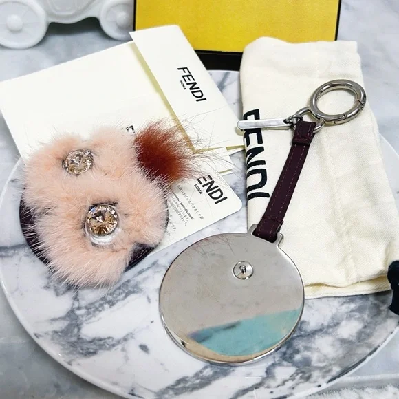 Authentic Fendi Crystal Eye Monster Mink & Rabbit Fur Compact Mirror Bag Charm - Picture 9 of 14